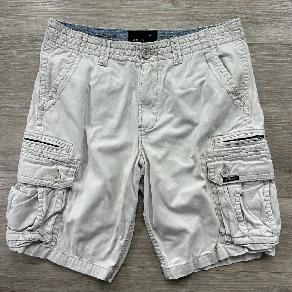 Quiksilver Cargo Shorts Mens 34 Beige 9 Pocket Y2K Surf Slate Grunge